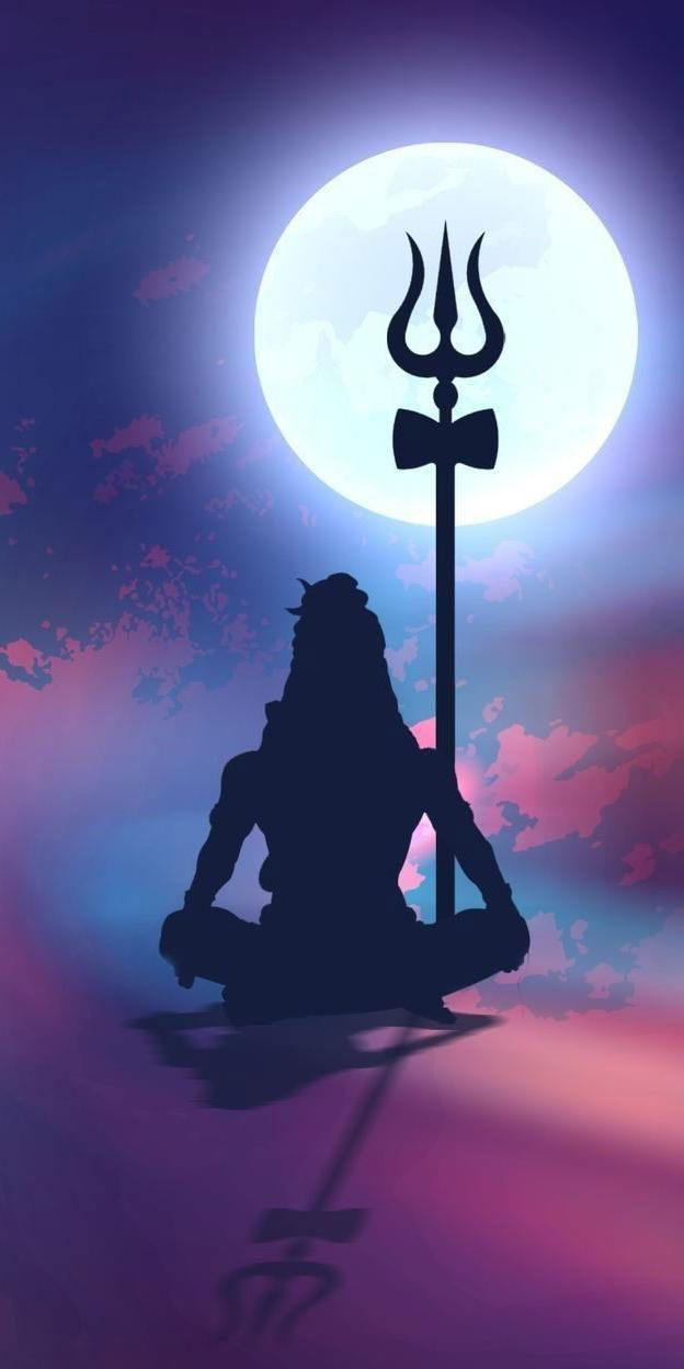 Shiva meditating under the full moon