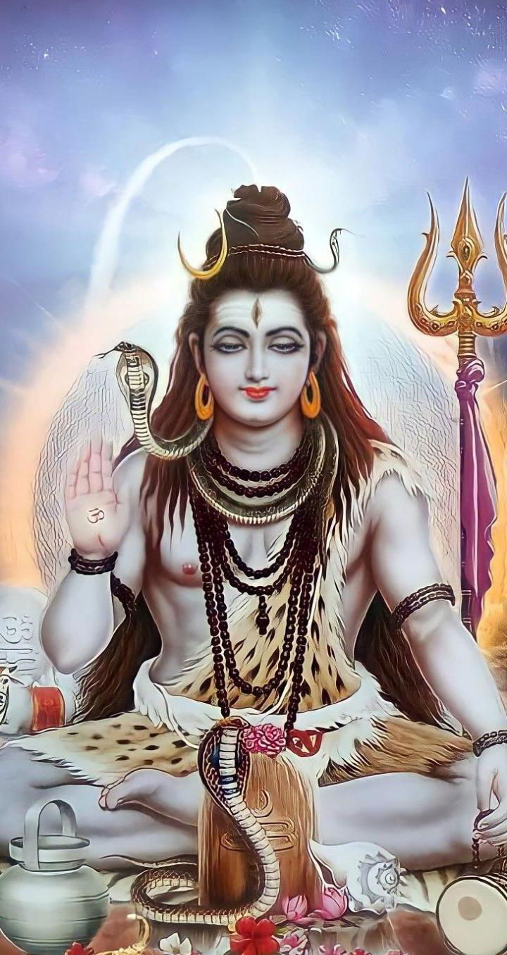 Meditating Shiva with trident and serpent