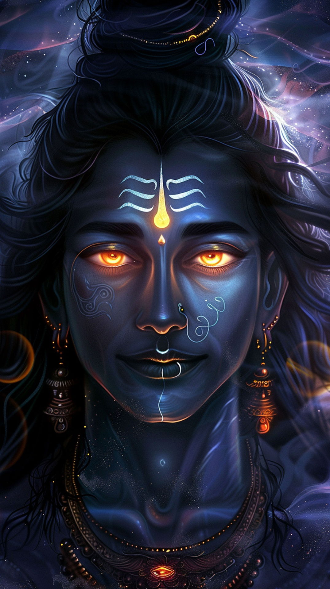 Blue-skinned Shiva with fiery eyes