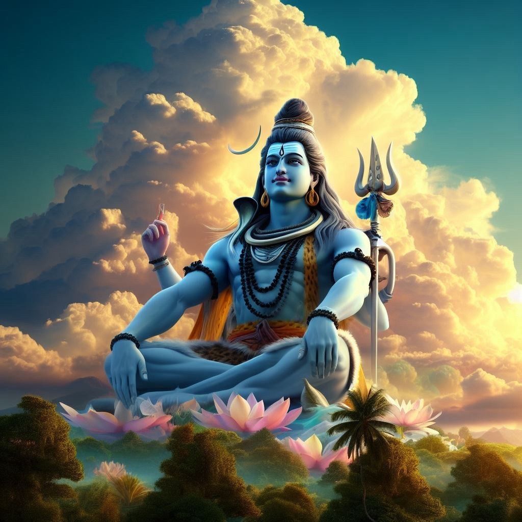 Lord Shiva meditating in the clouds