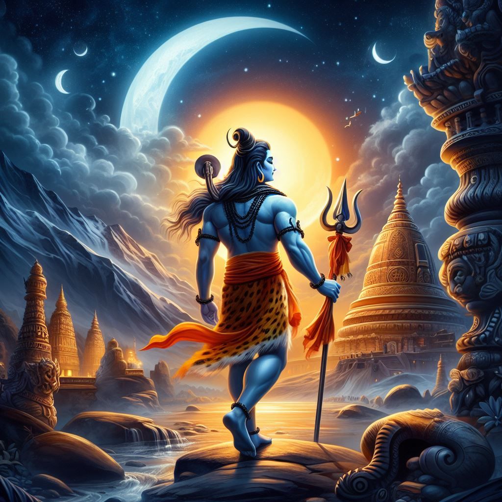 Lord Shiva standing on a mountain