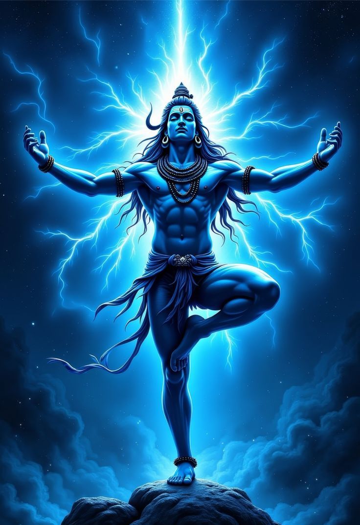 Powerful Shiva amidst cosmic lightning.