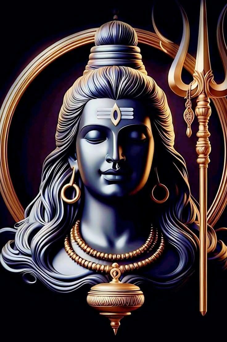 Divine Shiva portrait with trident and serpent.