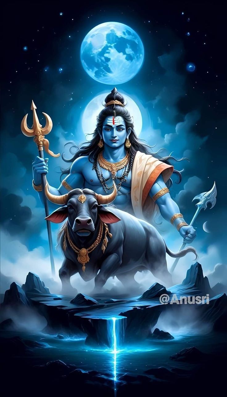 Lord Shiva with Nandi under the moonlight