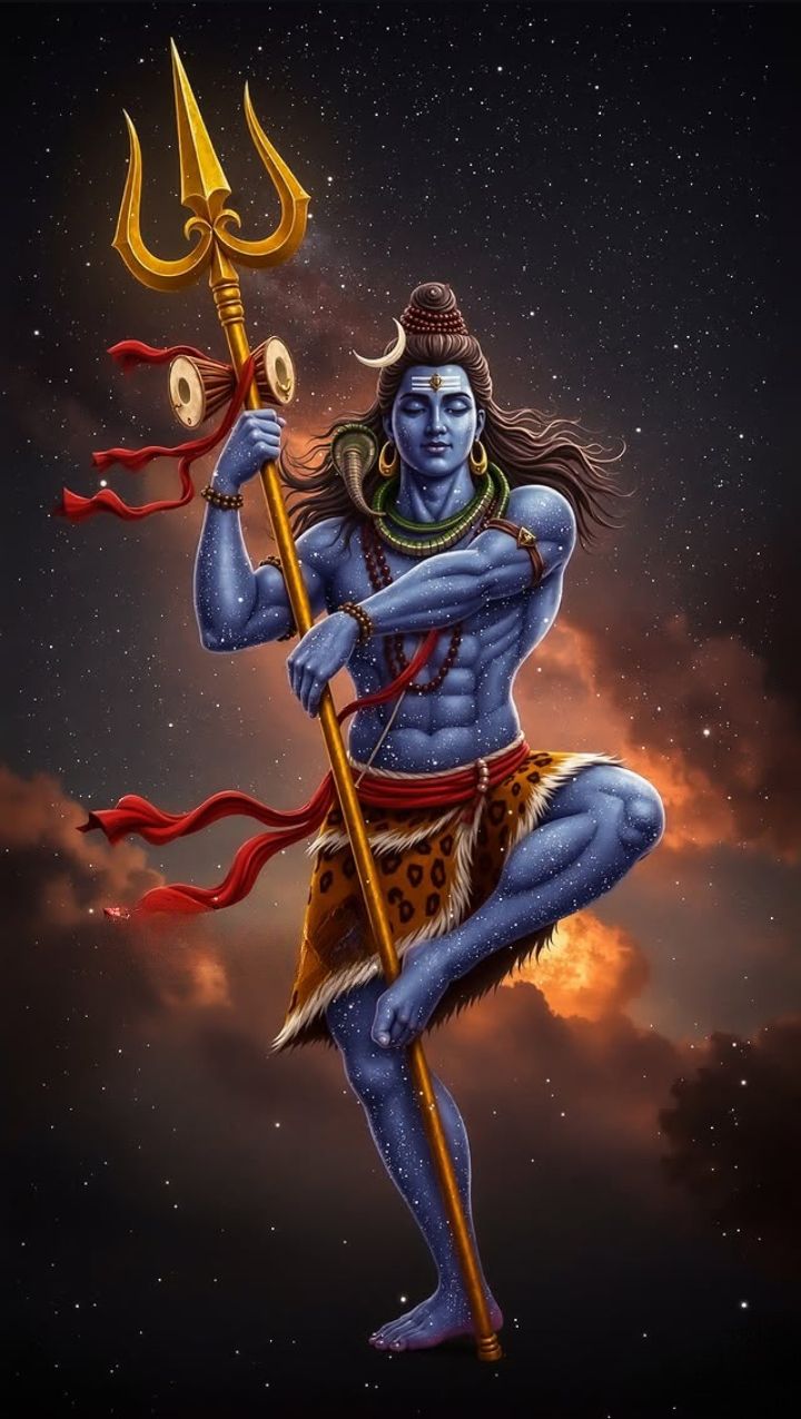 Blue-skinned Shiva holding a trident