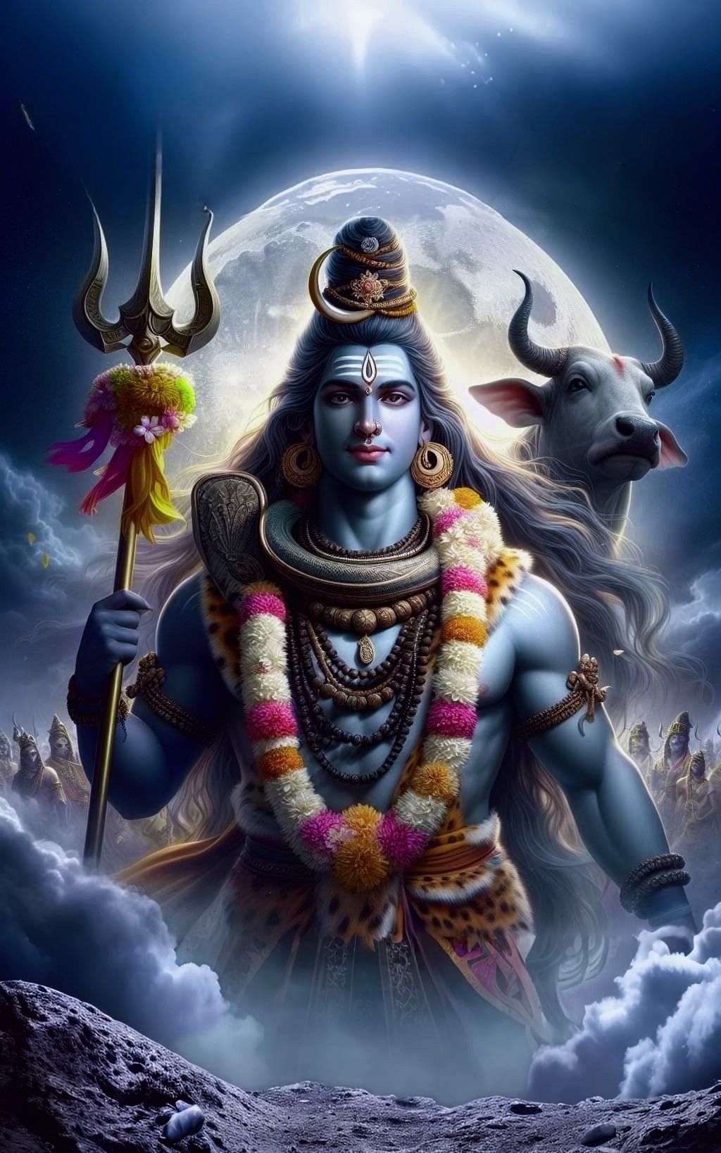 Blue-skinned Shiva with Trishul and Nandi