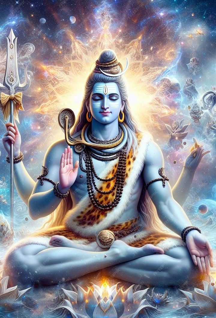 Meditating Shiva amidst cosmic energy
