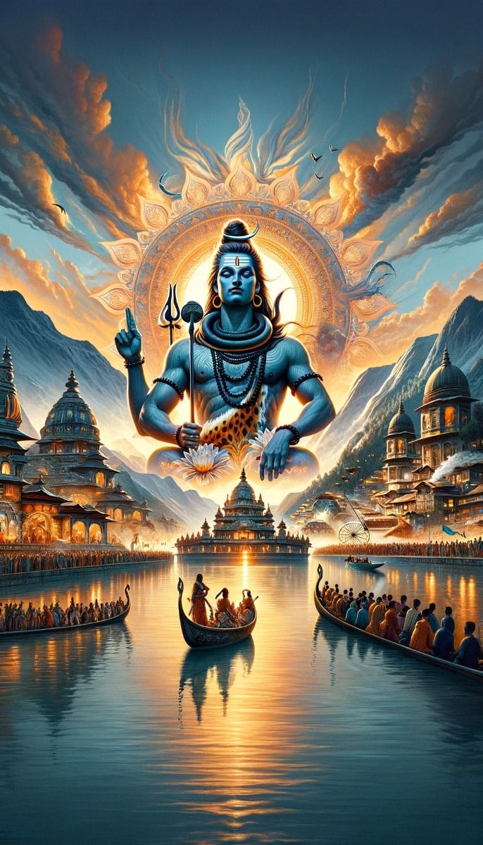 Lord Shiva overlooks a divine city.