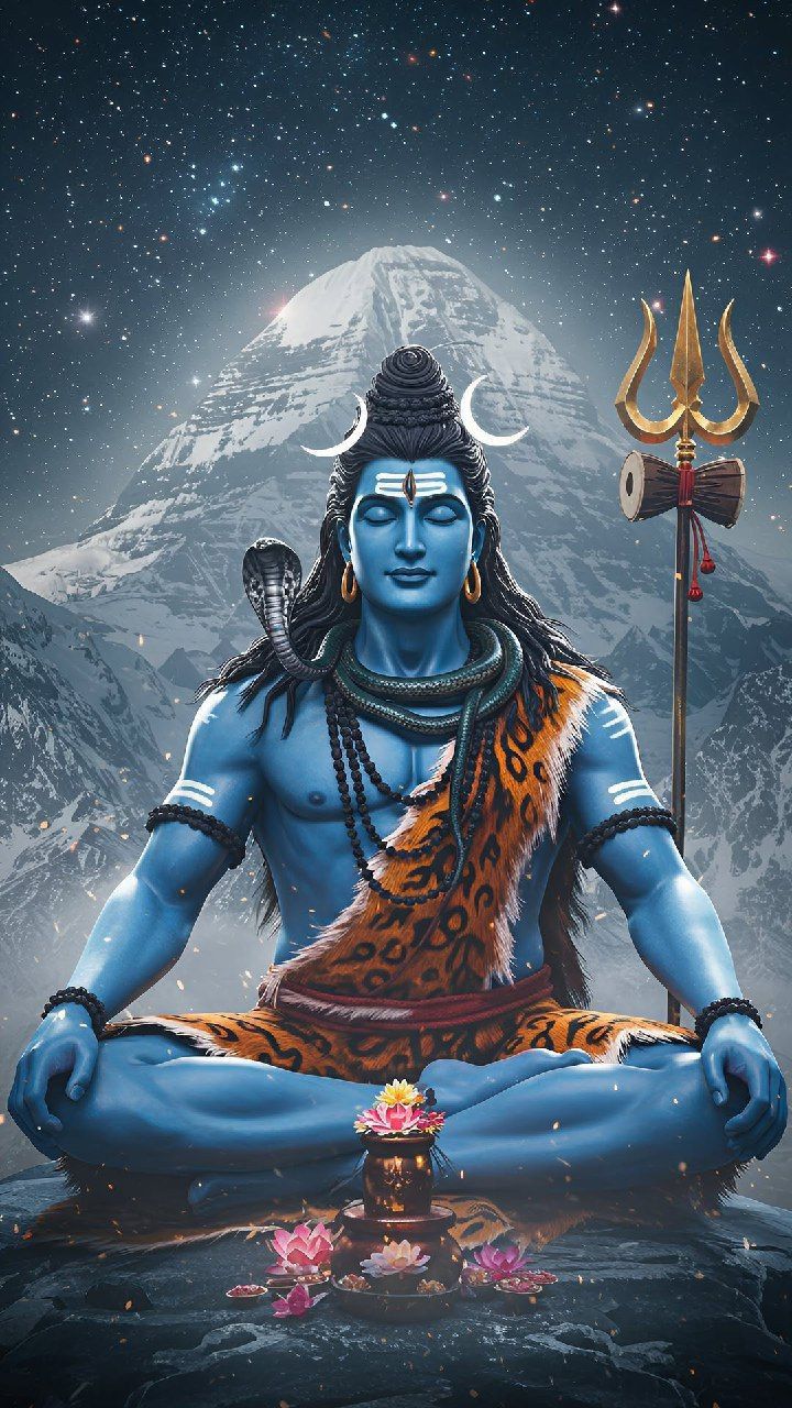 Meditating Shiva amidst Himalayan peaks