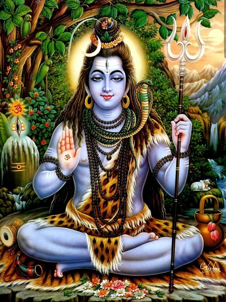 Shiva meditating in the Himalayas.