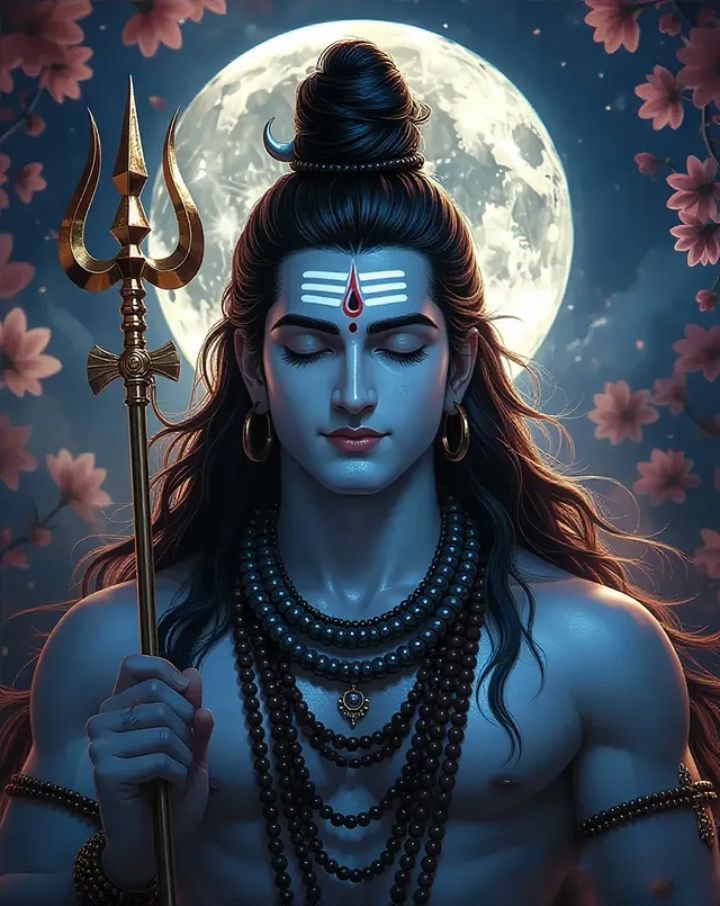 Peaceful Shiva with Trishul and Moon