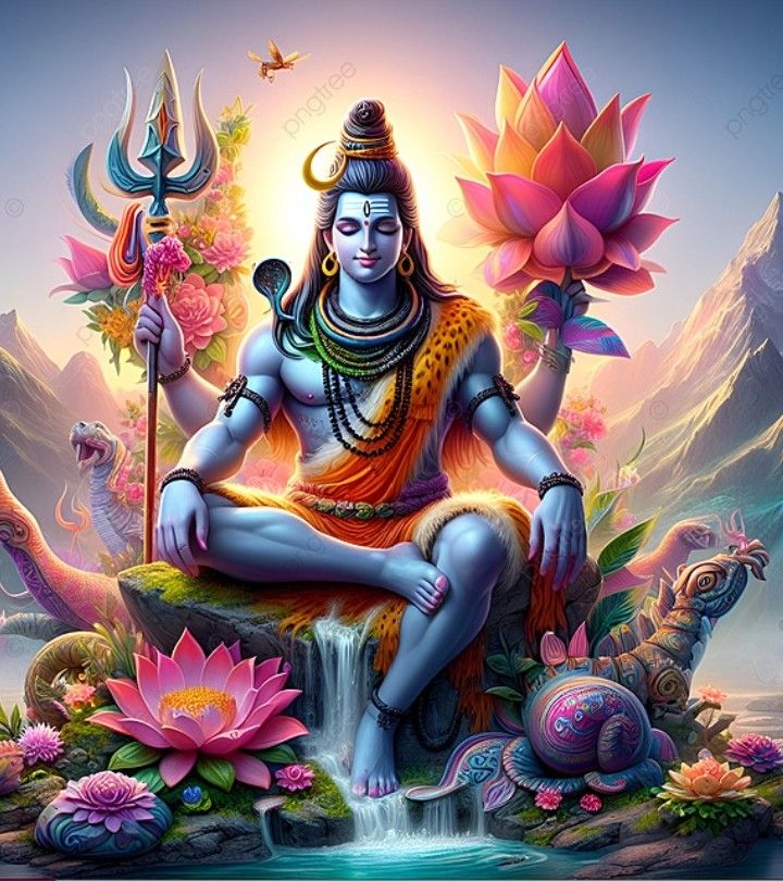 Meditating shiva amidst divine landscape