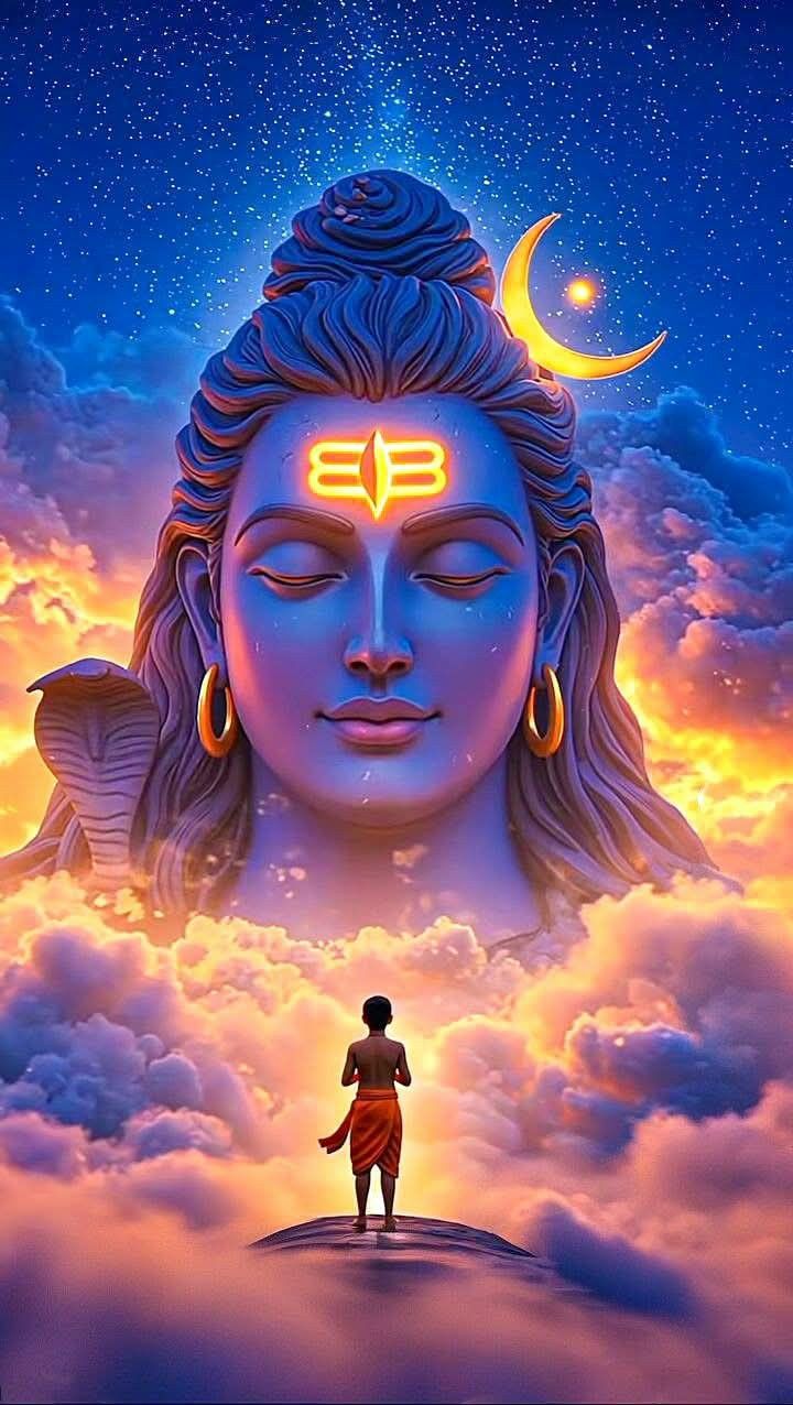 Shiva face amongst stars and clouds