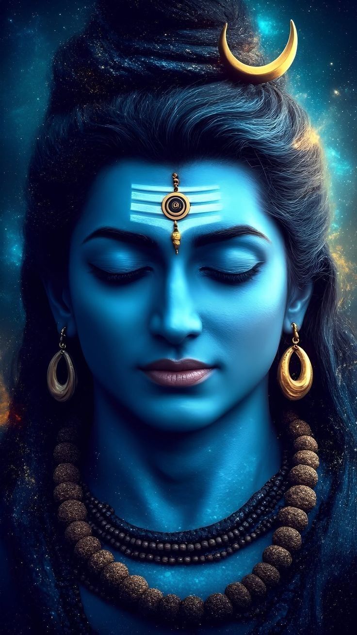 Serene Shiva portrait with cosmic background