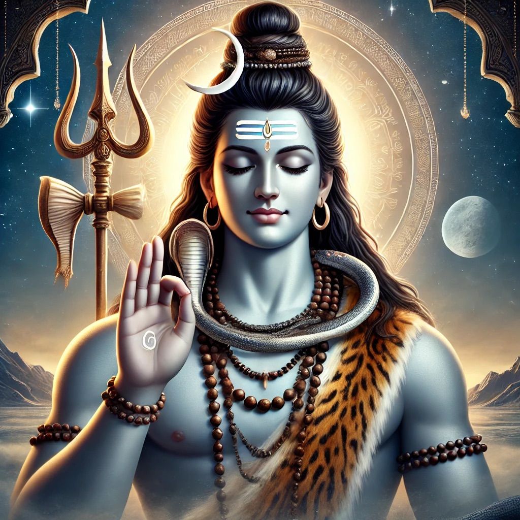 Meditating Shiva with Trishul and serpent.