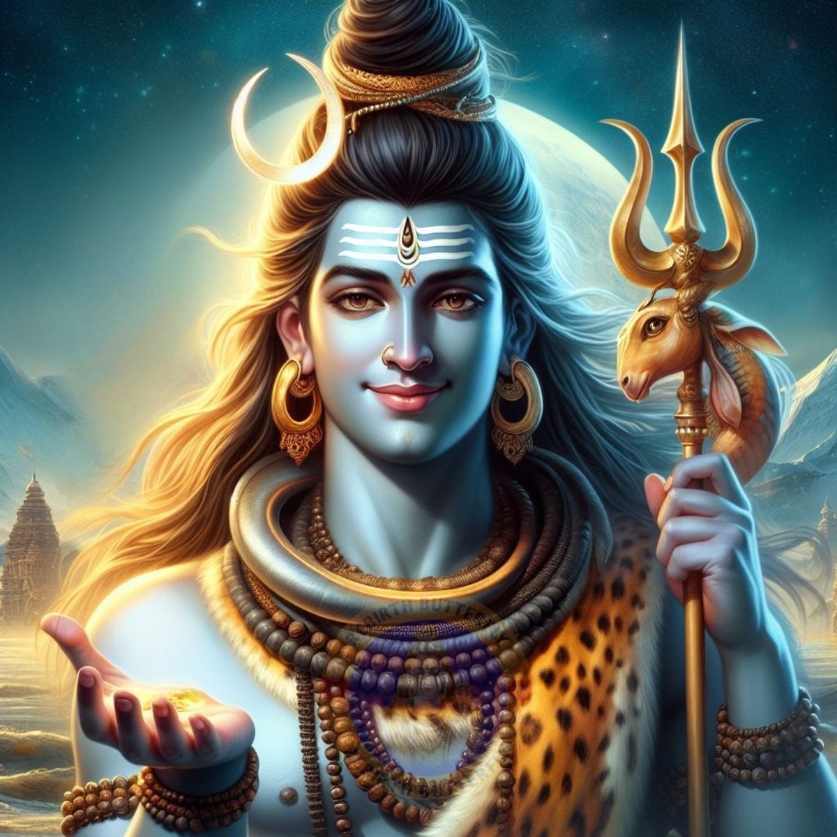 Divine Shiva with Trishul and Crescent Moon