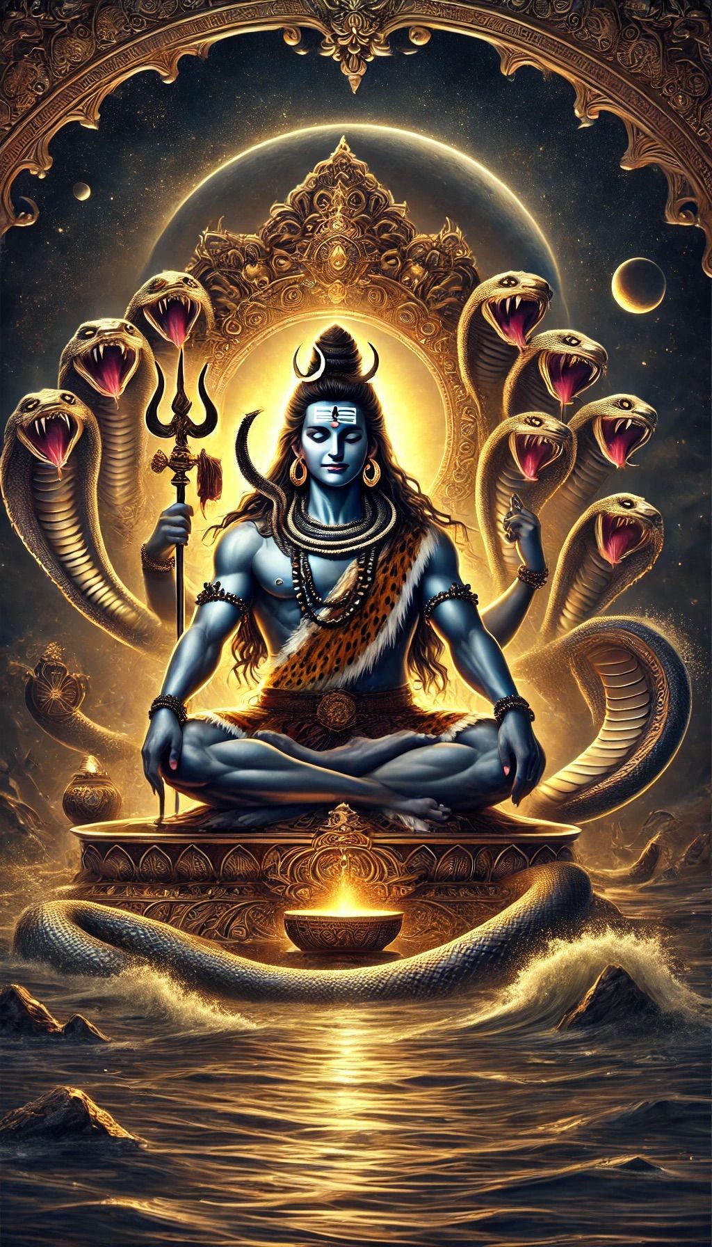 Meditating Shiva with serpent halo
