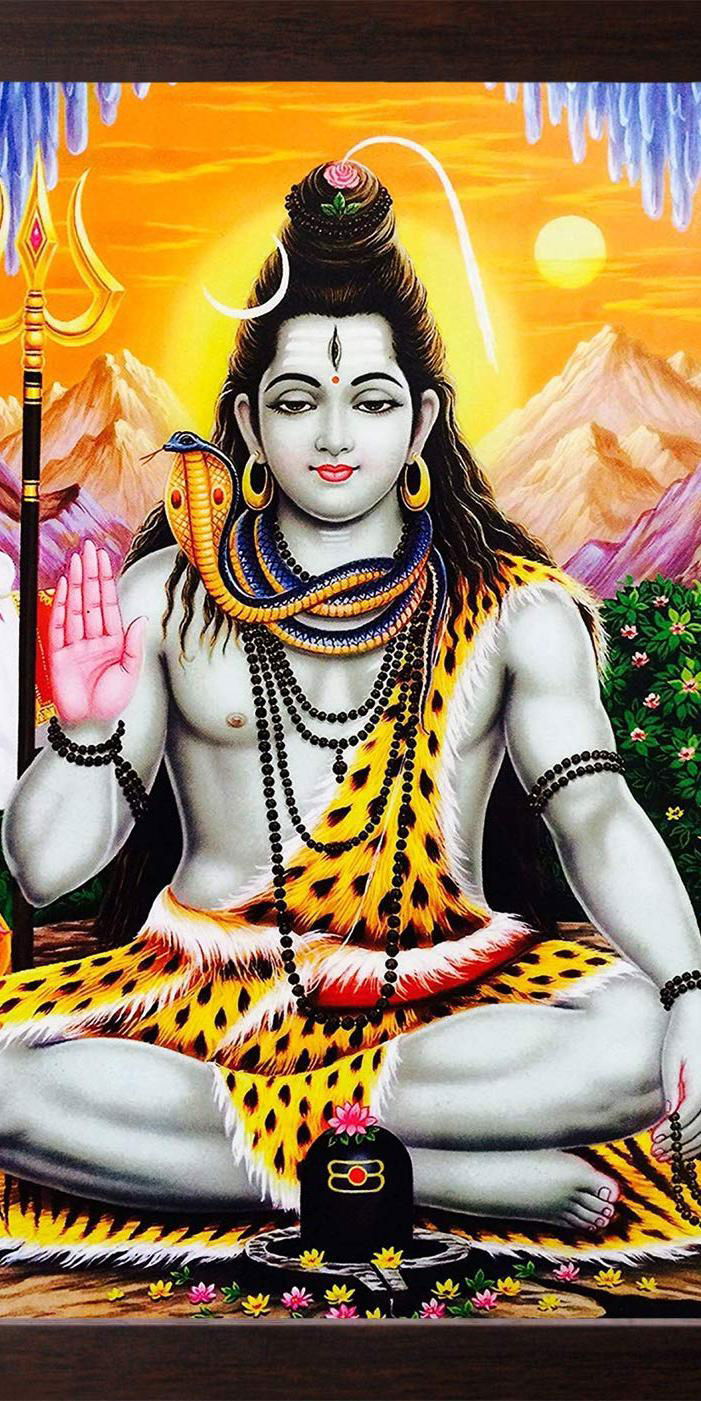 Meditating Shiva amidst mountain scenery