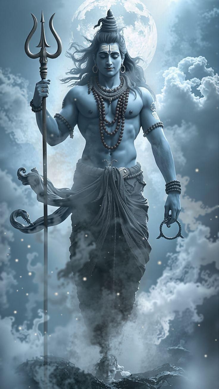 Lord Shiva amidst celestial clouds.