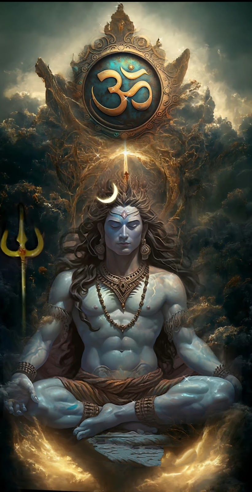Meditating Shiva with Om symbol backdrop