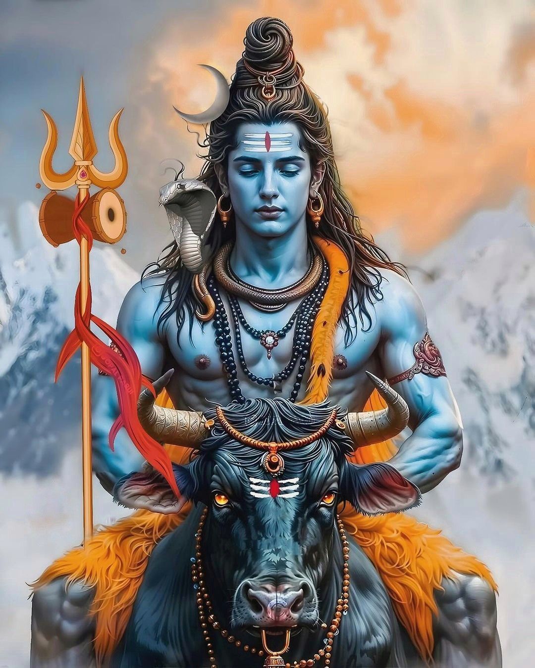 Shiva with Nandi amidst mountains
