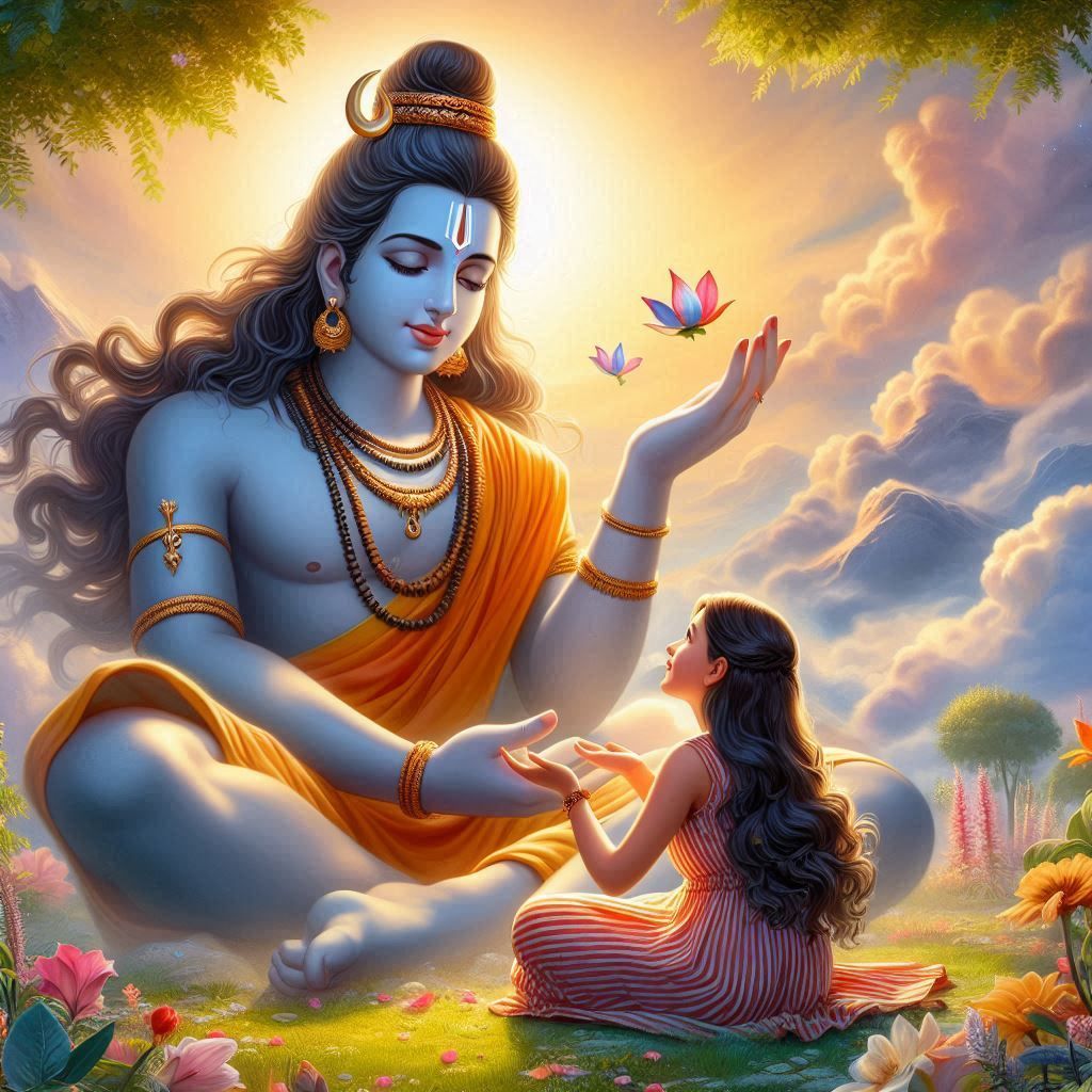 Shiva blessing a young devotee.