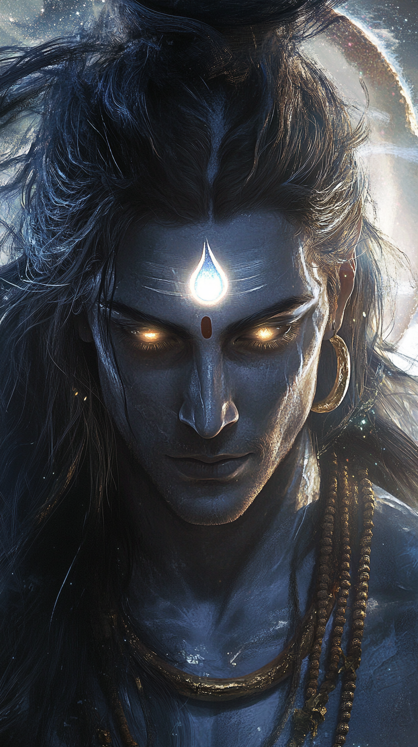 Lord Shiva\'s serene third eye gazes
