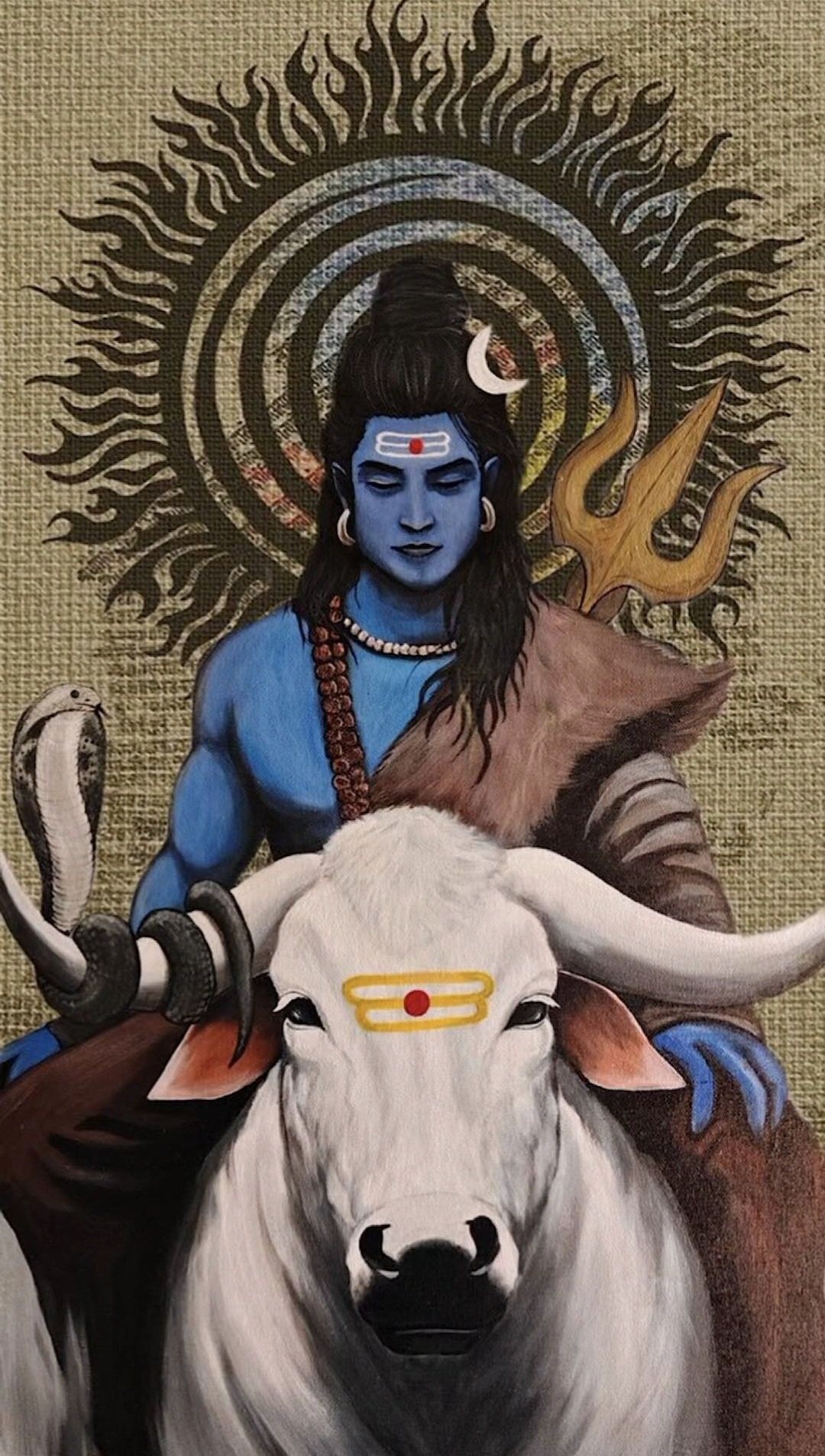 Lord Shiva with Nandi, celestial artwork.