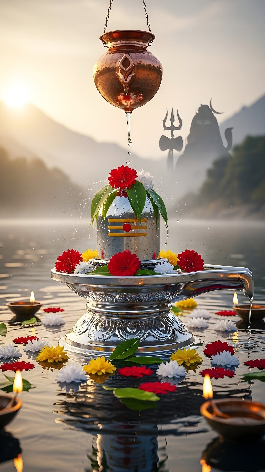 Shiva lingam rising from sacred waters