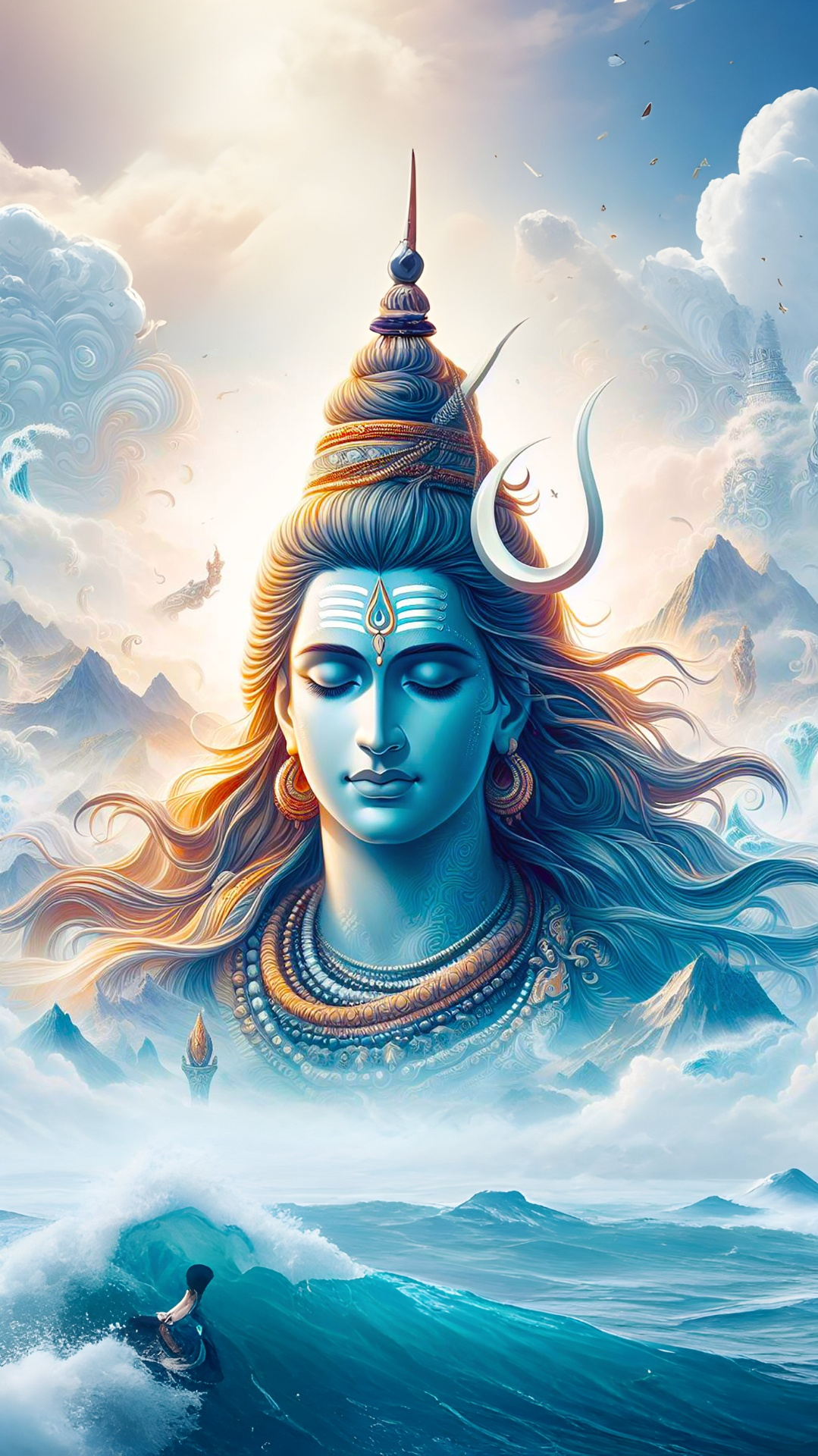 Serene Lord Shiva face with mountains
