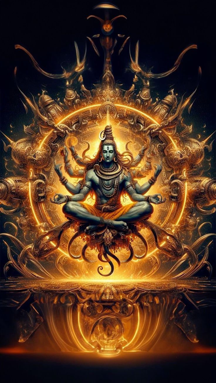 Meditating Shiva with cosmic background