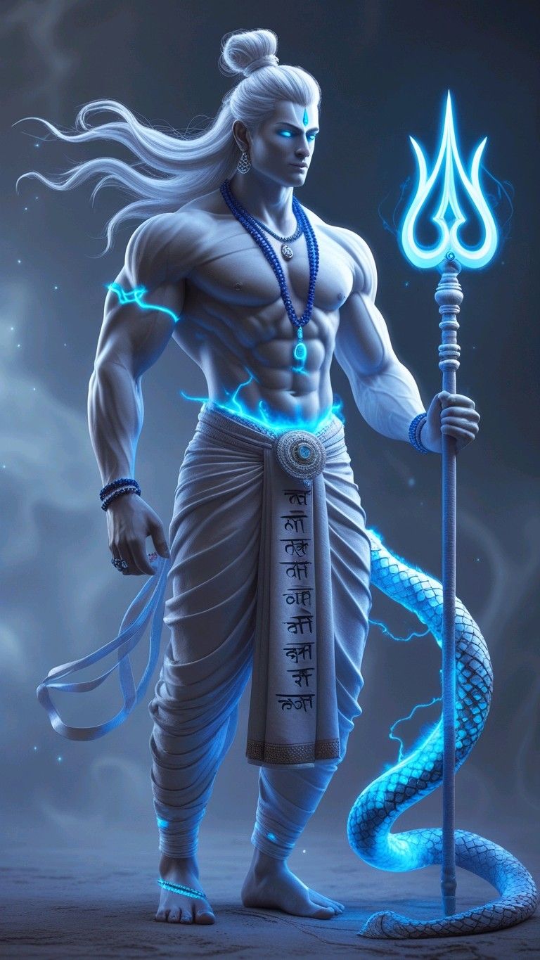 Powerful Shiva with Trishul and serpent
