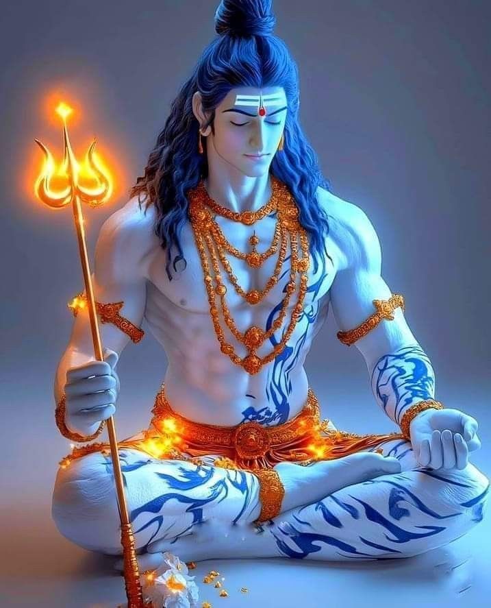 Meditating Shiva amongst snowy mountains