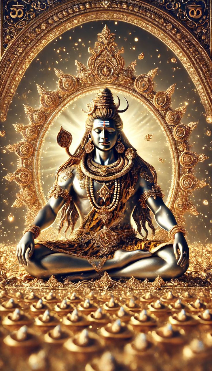 Meditating Shiva surrounded by golden light