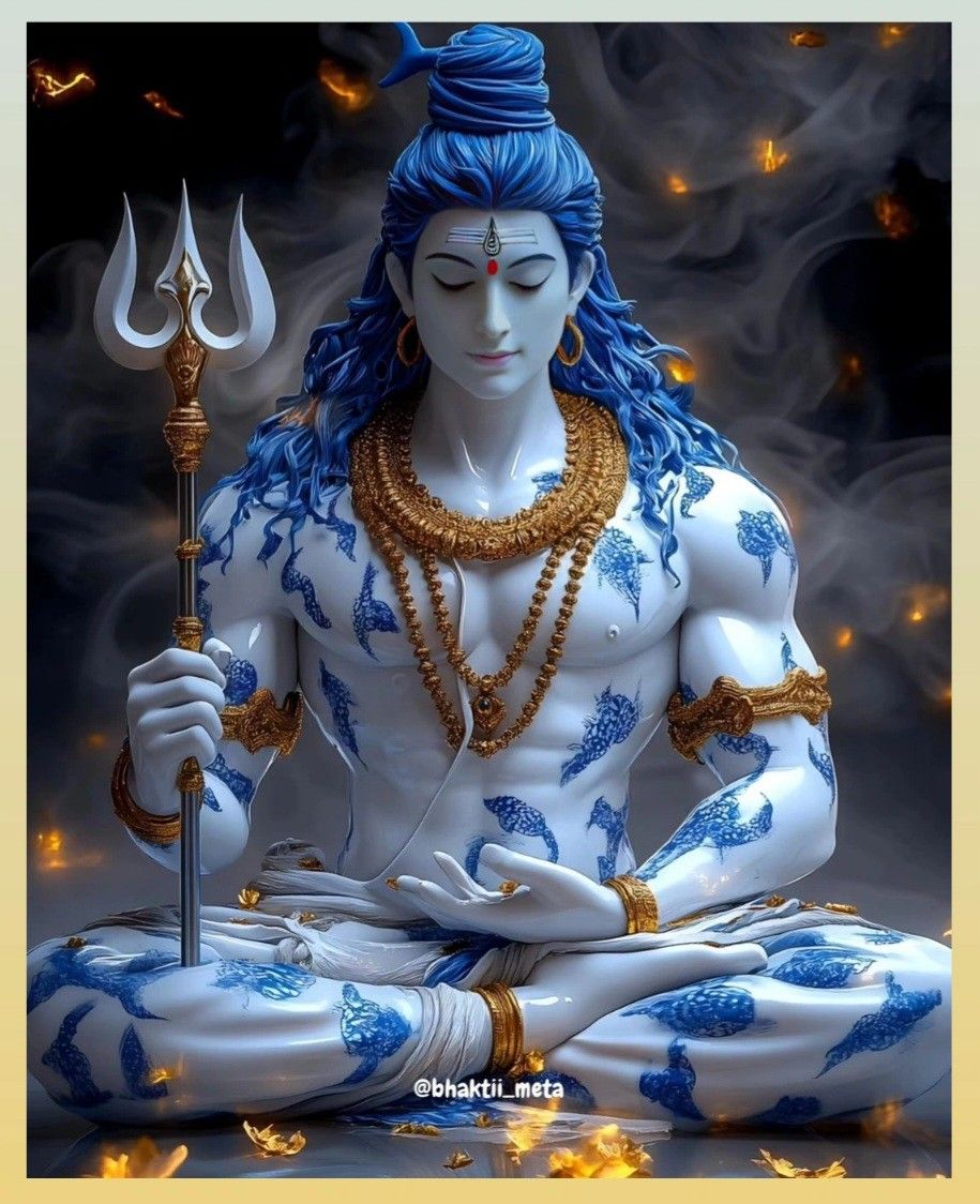 Meditating Shiva with trident and serpent