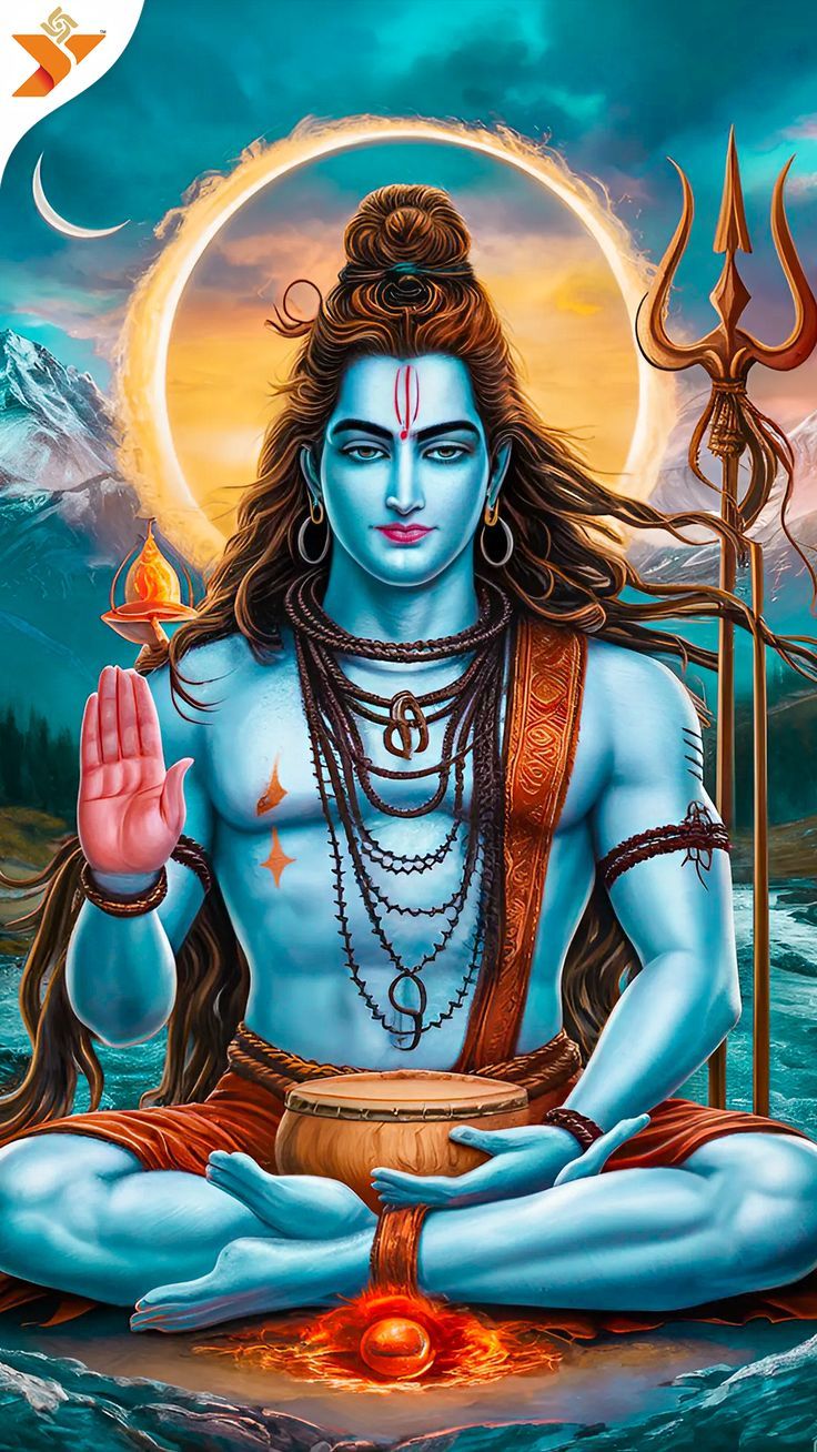 Meditating Lord Shiva, majestic background.