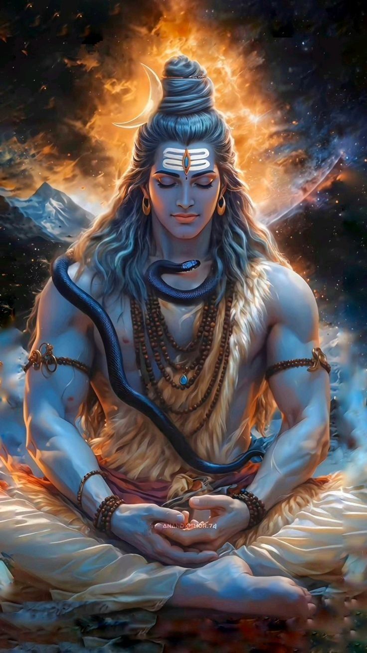 Meditating Shiva amidst cosmic galaxy