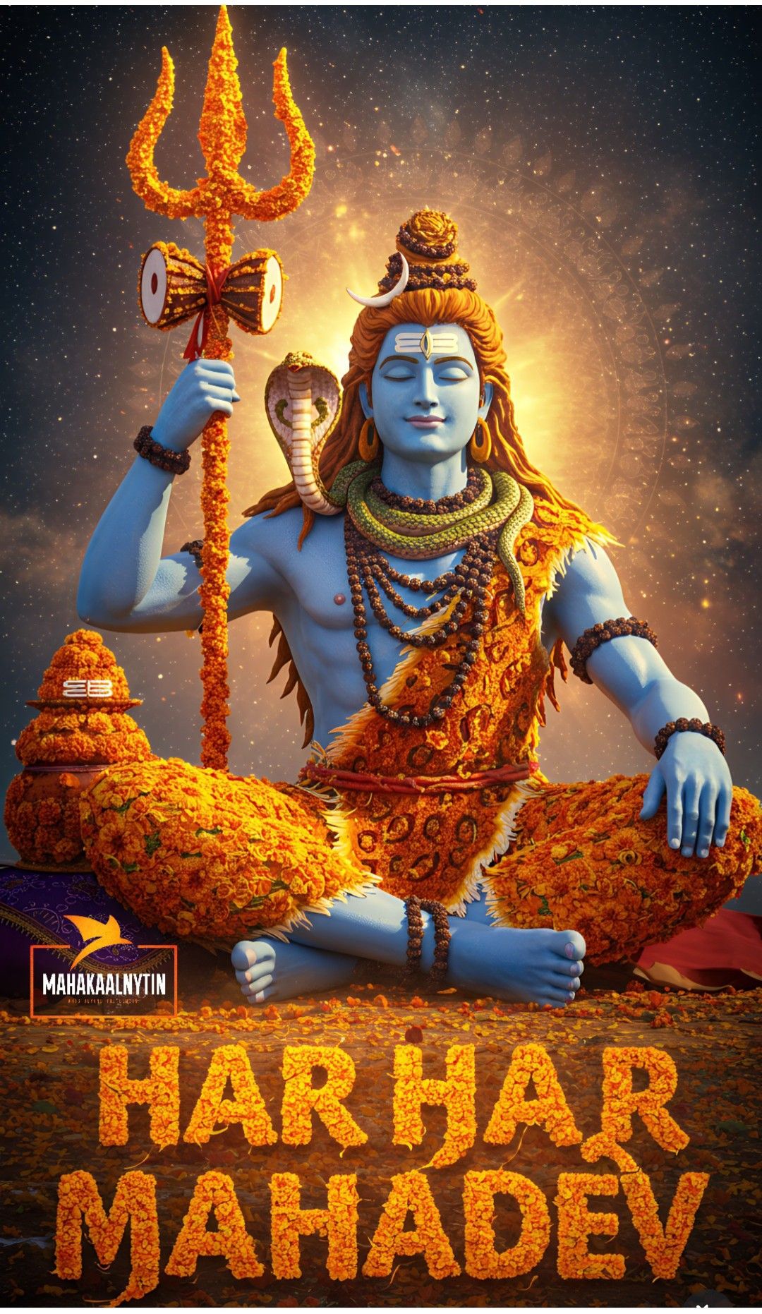 Meditating Shiva amidst celestial flowers