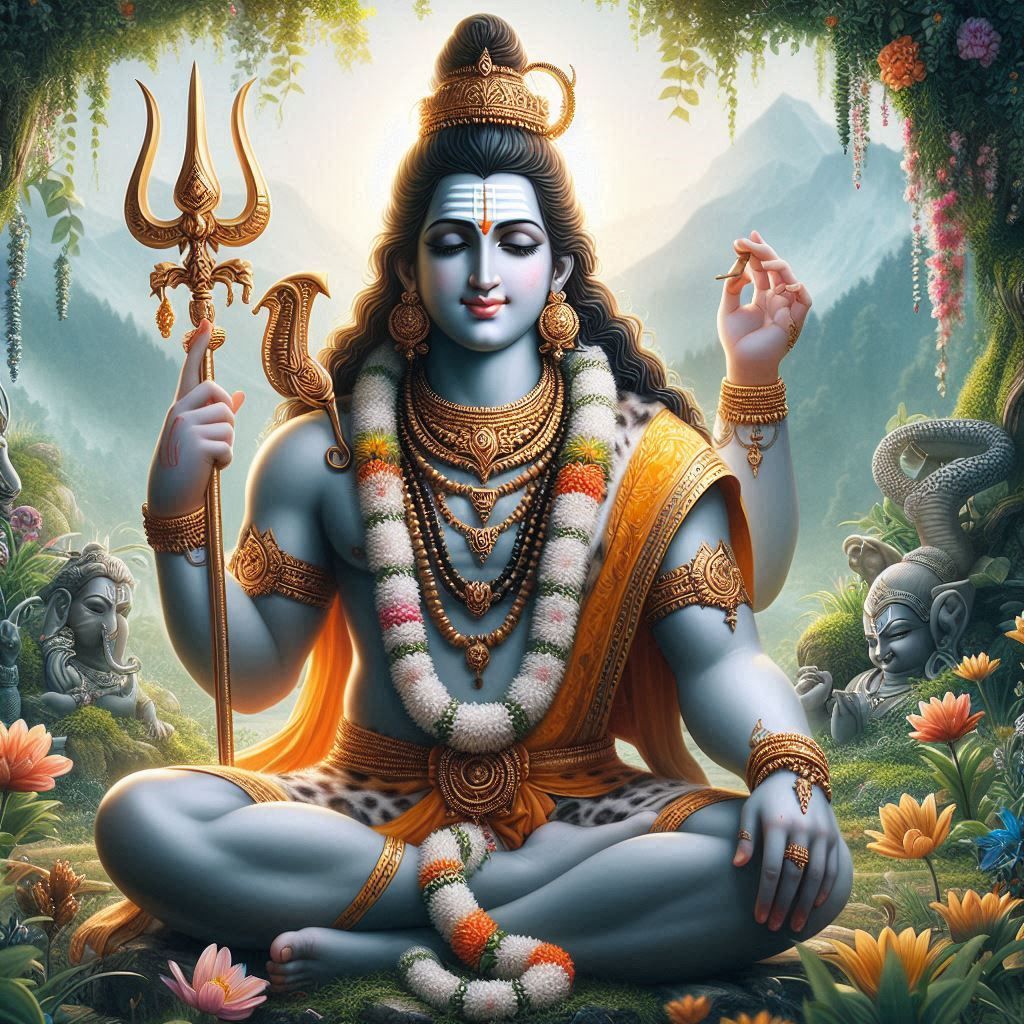 Meditating Shiva amidst serene forest