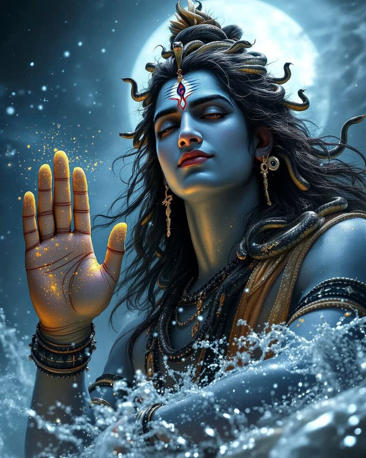Blue-skinned Shiva in peaceful meditation