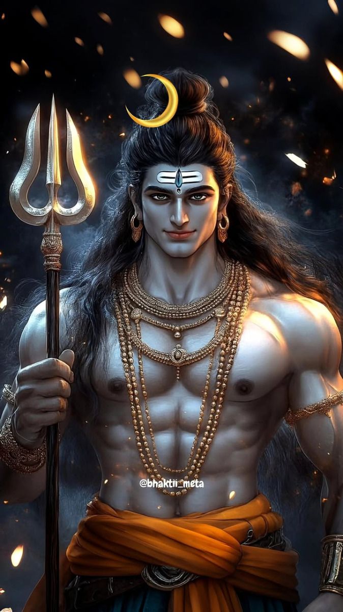 Lord Shiva with Trishul and Crescent Moon