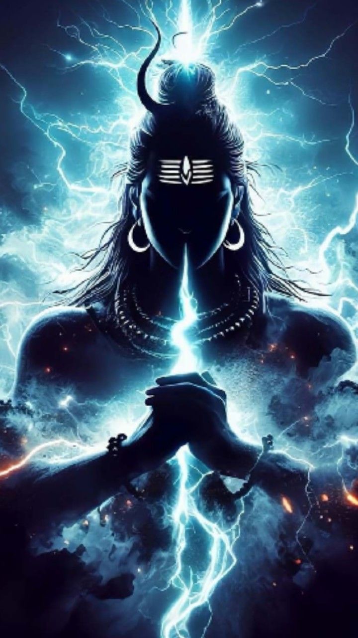 Powerful Shiva meditating in cosmic energy