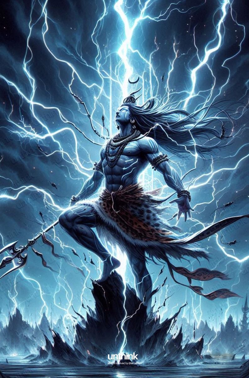Lord Shiva amidst lightning and mountains