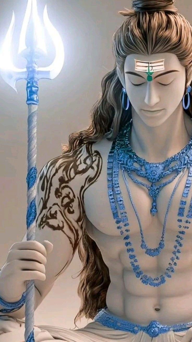 Lord Shiva portrait with Trishul and serpent.