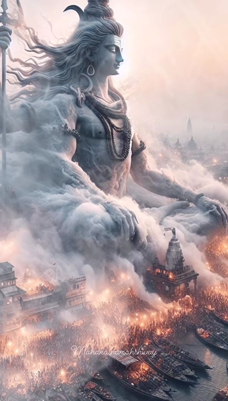 Lord Shiva overlooking a divine city.