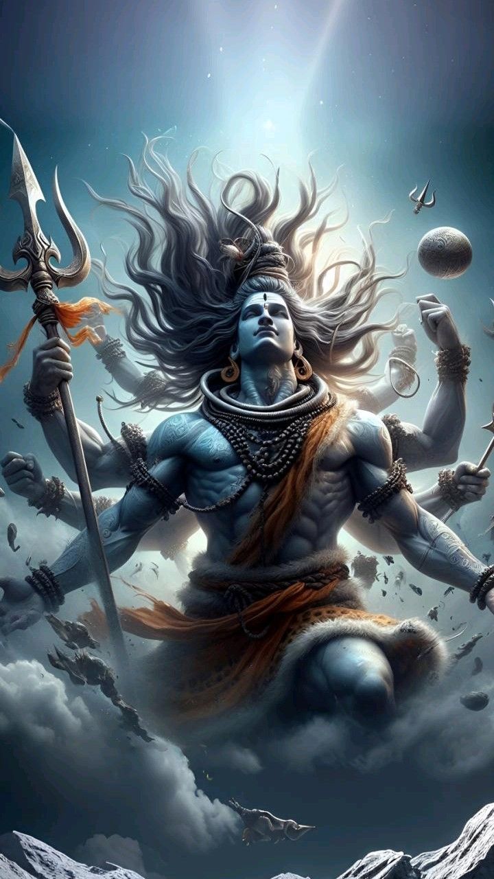 Powerful Shiva holding trident in clouds