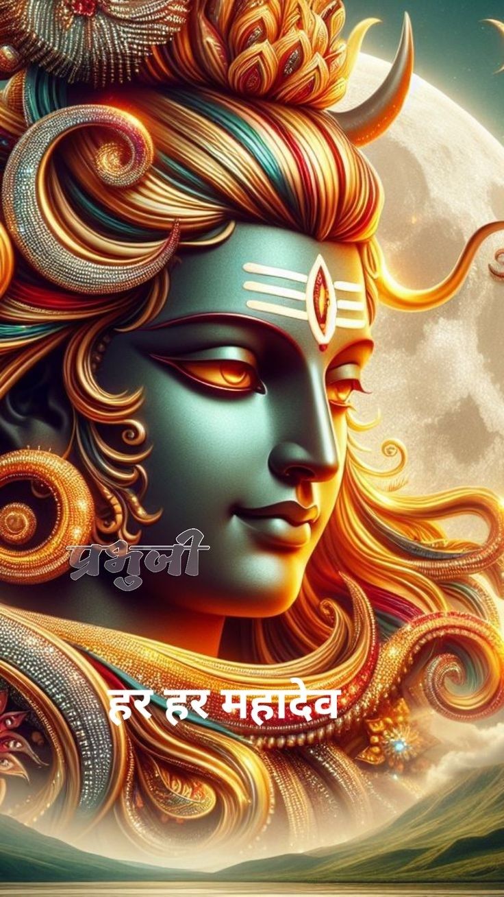 Powerful Shiva portrait with serpent and Trishul