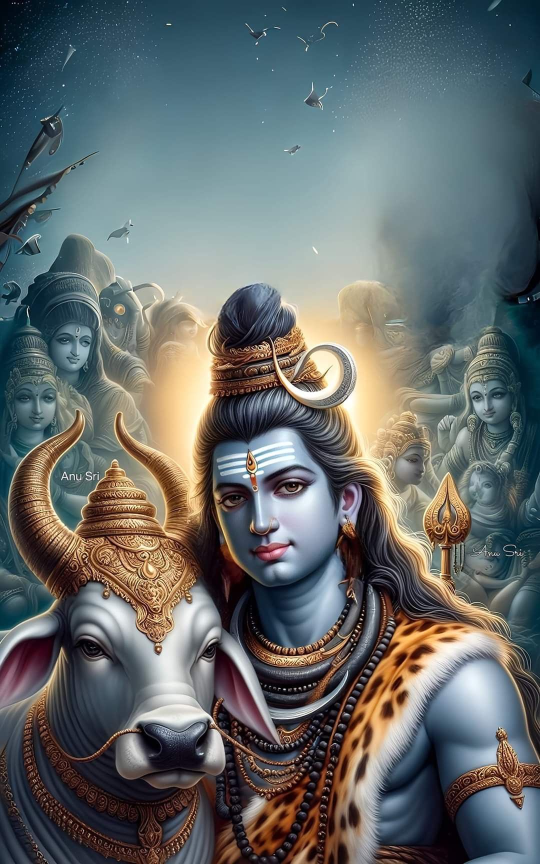 Lord Shiva with Nandi and goddesses