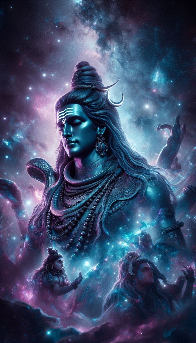 Shiva meditating amidst a starry galaxy