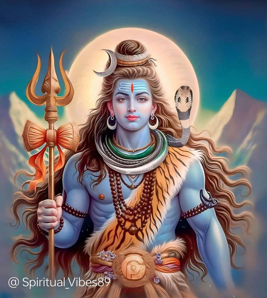 Lord Shiva holding a trident.